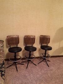 #91 (3) wood slat back barstools 23" T. $30 each
