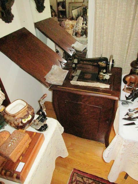 Old Cast Iron Sewing Machine with Mahogany Case