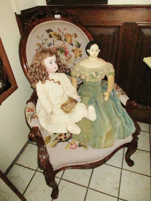 Victorian Rococo Arm Chair W/ Needlepoint, Greiner Doll & Reproduction
