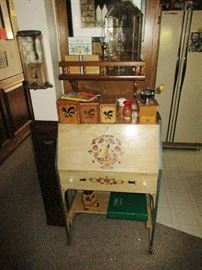 Painted Country Dropfront Desk, Rooster Canisters, Glass Mail Box, Etc