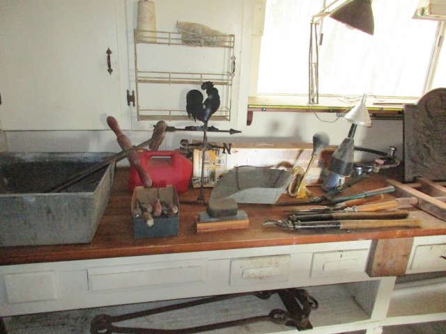 Misc Old Tools, Weather Vane, Weigh Scale Basket, etc