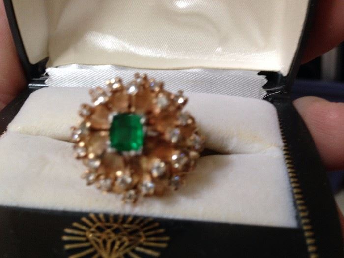 Emerald and Diamond Starburst Ring
