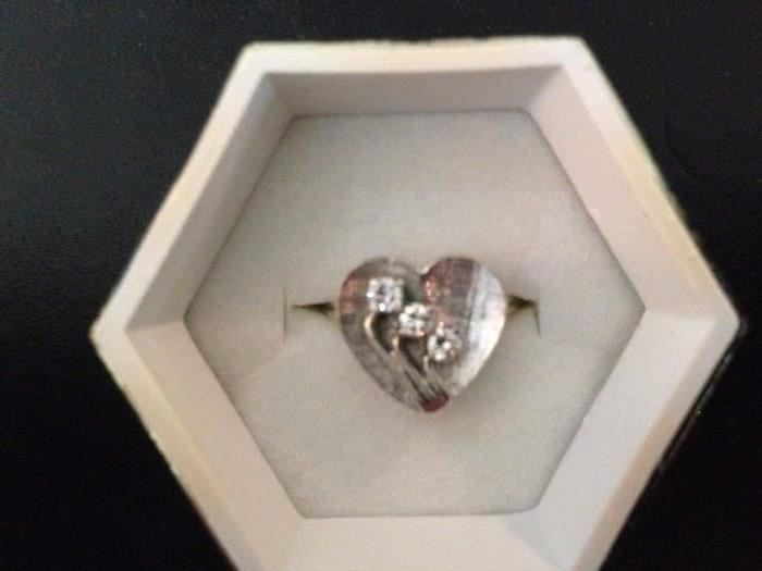 1950's Diamond Heart Ring w/ 3 Diamonds Weighing .17CTW