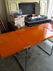Orange retro camping table, chalk painted headboard