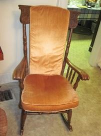 Hand Carved Wood Detail Rocking Chair with Seat Covers 
