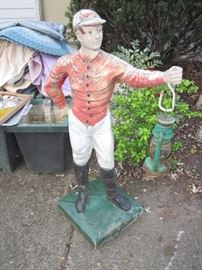 Painted Cement Lawn Jockey with Lantern