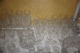 WATERFORD CRYSTAL GLASSES, PITCHER , BISCUIT JAR AND NAPKIN HOLDERS