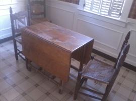 ANTIQUE DROP LEAF WITH CAINED CHAIRS