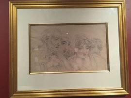 Unknown artist, original pencil/conte sketch