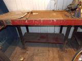 Great wood top industrial table with iron legs
