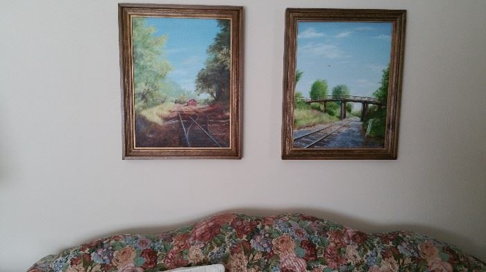 Original oils of Howell scenes, floral couch