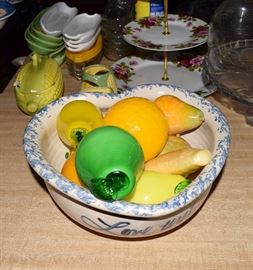Bowl of glass fruit. Everything shown is for sale.