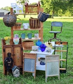 There are a lot of wicker baskets, wooden decorative shelves and a load of miscellaneous "smalls".