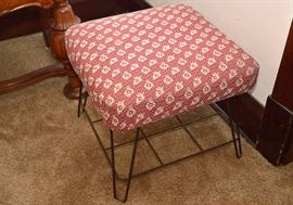 Vintage Iron Footstool with Upholstered Top