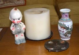 Vintage Chalkware Kewpie Doll and Asian Vase