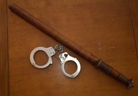 Hand Cuffs & Vintage Hardwood Police's Billy Club