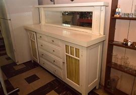Vintage White Painted Sideboard / Buffet with Mirror
