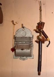 Metal Match Holder & Vintage Pipes