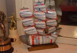 Budweiser Beer Can Folk Art Ship Sculpture