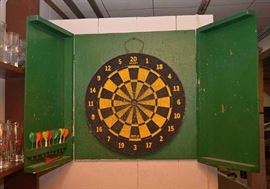 Vintage Dart Board with Darts