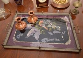 Copper Candlesticks / Vintage Serving Tray
