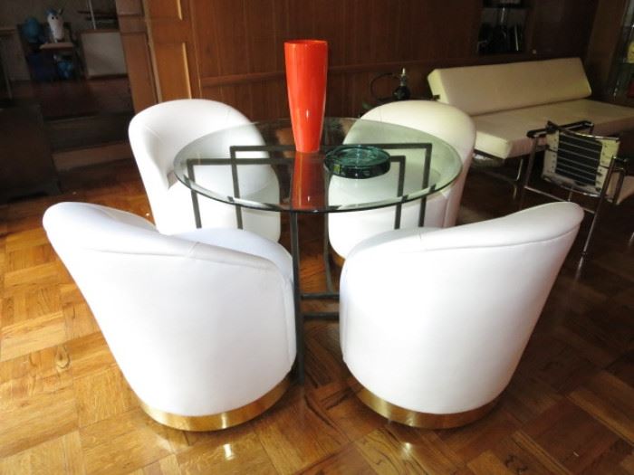 Set of Four White Leather Tub Chairs by Carl Springer (Three more yellow ones coming in!)