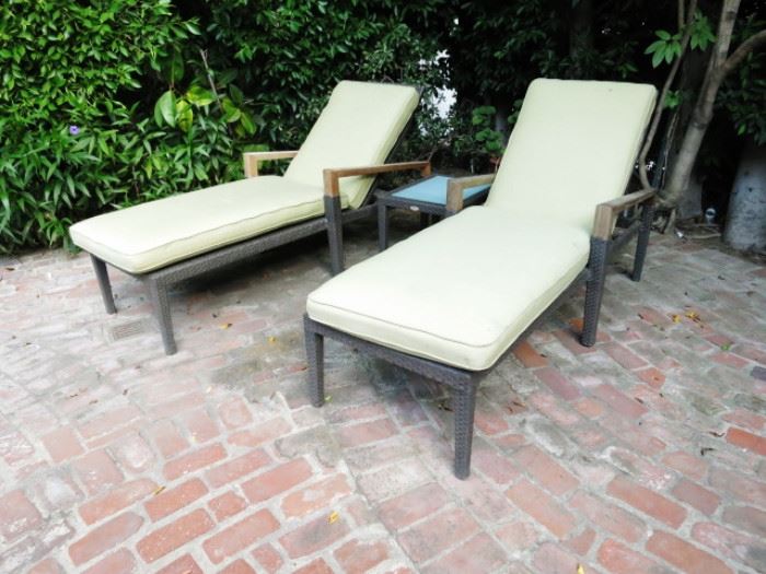 Teak & Faux-Wicker Chaise Lounges by Gloster