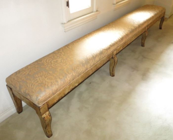 Long Silvered Bench with Fortuny Silk Fabric