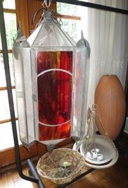 Large Leaded Glass Hanging Lantern