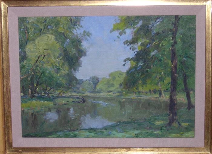 "Landscape with a Lake" by George Schultz, listed Artist. Provenance: George Stern Gallery