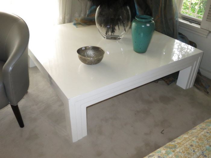 One of a Pair of monumental White Lacquer Coffee Tables