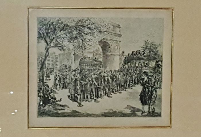 "Buses in Washington Square" Orig. Etching by John Sloan, listed