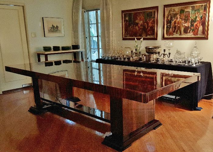 Spectacular Art Deco-Style Macassar Ebony Dining Table w/ Extension Leaves, by Anne Hauk