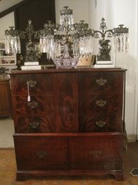 ANTIQUE CABINET, FRENCH CANDLABRA SET