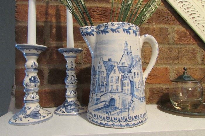 Collection of hand made blue pottery by artist from Holland