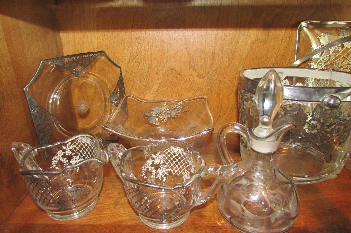 Large collection of silver overlay glass