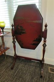 Hand painted Oriental scene antique flip table or fire place screen 