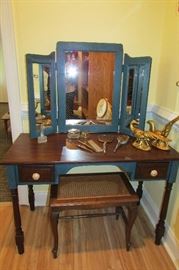 Beautifully refurbished vanity and bi-fold mirror, vintage dresser set
