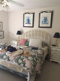 Iron and brass queen sized bed, matching end tables sold