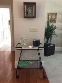Retro bar cart and barware