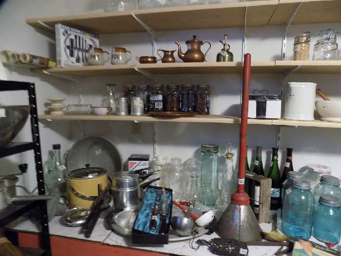 primitives, old jars, etc.in basement