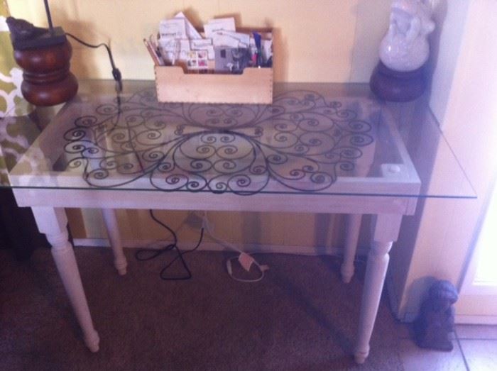 Handmade desk. Scroll with glass top