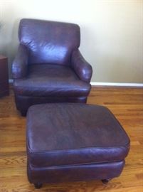 Leather arm chair and ottoman