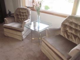 Swivel chairs, matching. End table