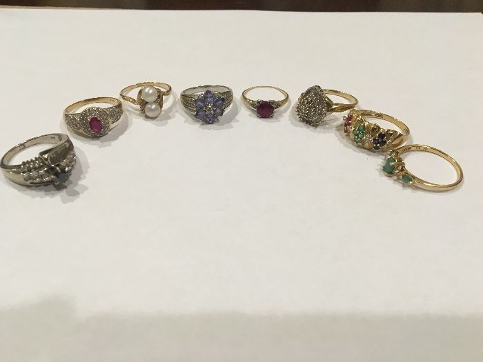 Several 14k ladies Gold & Gemstone rings including Several Diamond Rings!