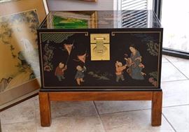Asian Black Lacquer Trunk w/ Pedestal