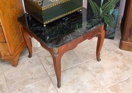 Antique French Marble Top End Table with Brass Adornments