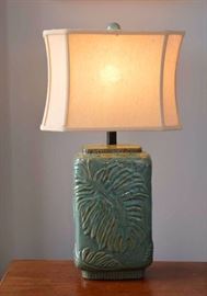 Pair of Glazed Ceramic Table Lamps (Tropical Leaf Motif)