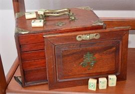 Vintage Mahjong Set with Wood Box
