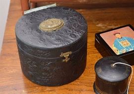 Antique Embossed Leather Hat Box